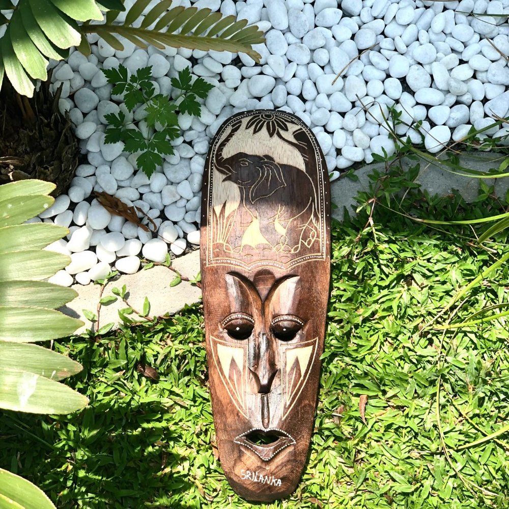 Vintage Fire Wood Carving Wall Mask Door Hanger Rustic Fall Décor Hand Crafted